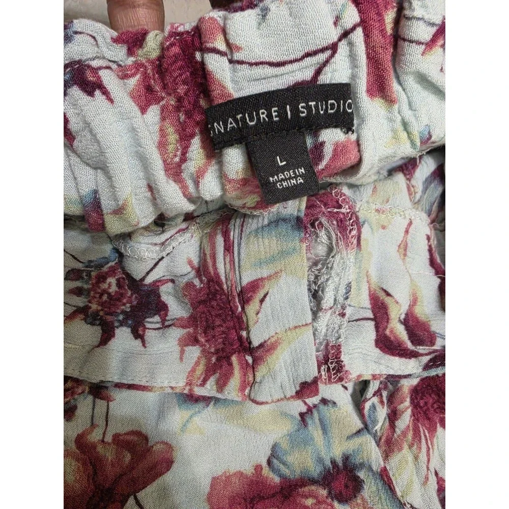 Signature Studio Women's Floral Wide Leg Culottes Pants Size L Pockets
